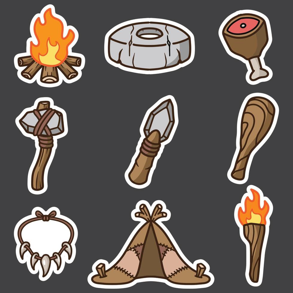set of stone age primitive good for sticker, badge, elment design, icon, print design, etc vector