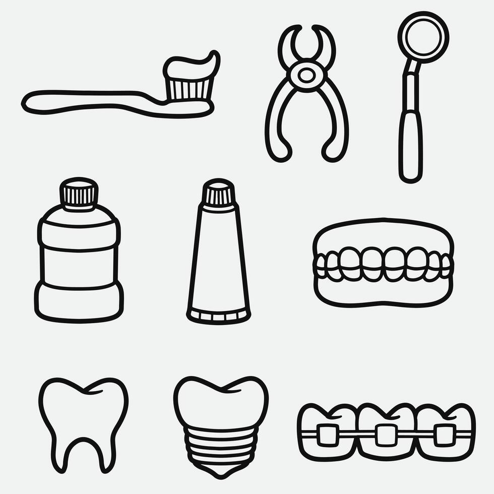 set of dentist equipment good for icon, symbol, element design, coloring book, coloring page, etc vector
