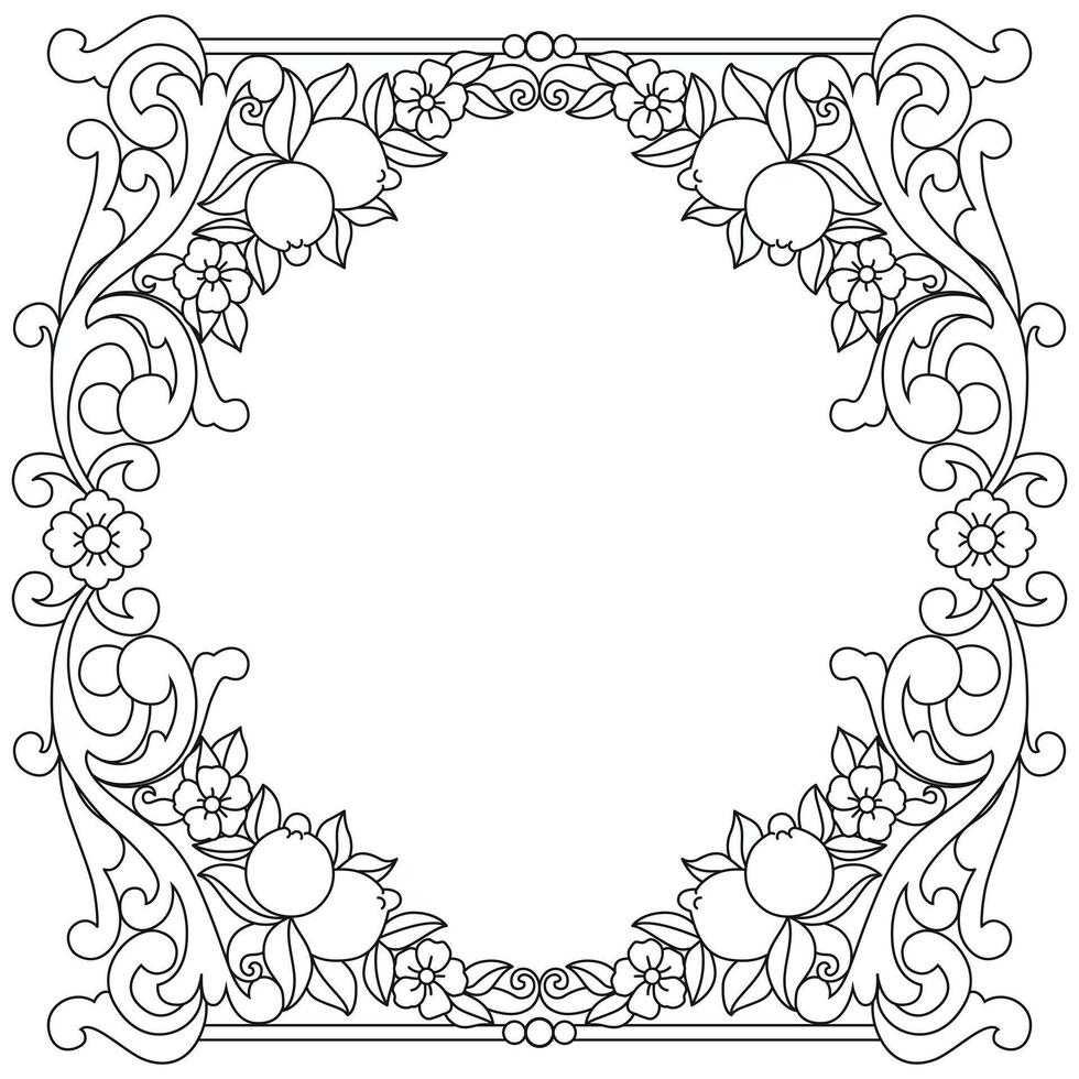 Elegant outline baroque mediterranean frame with lemons vector