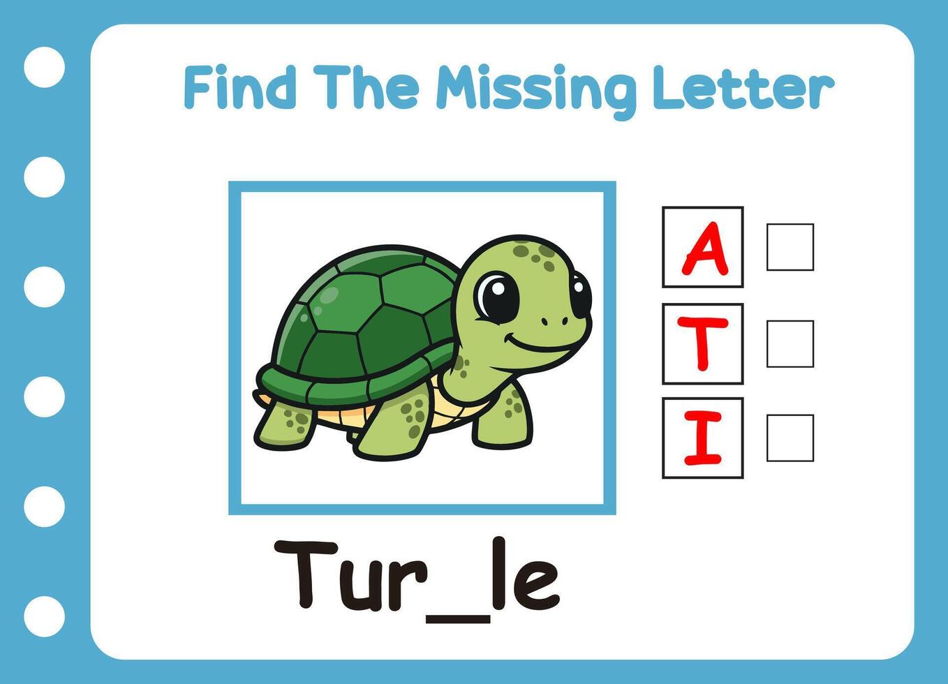 find missing letter of cute little turtle . vector