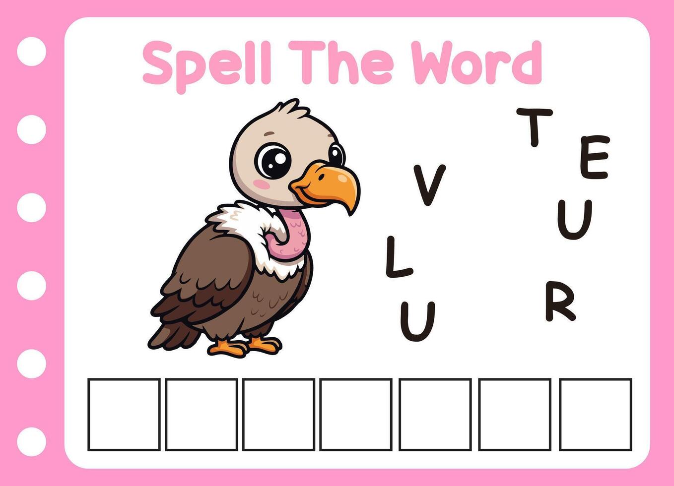 spell the word of cute vulture. cute little vulture with letter of v vector