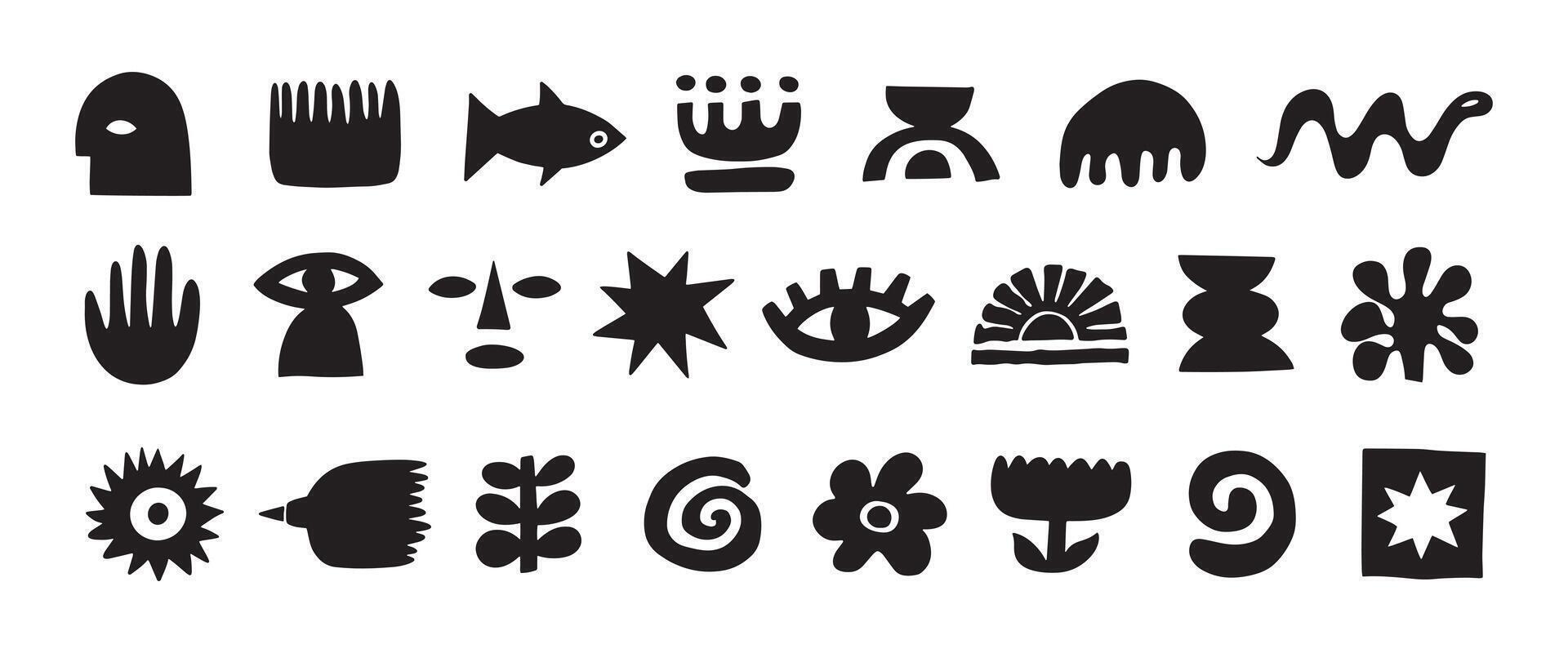 Naive organic shapes hand drawn collection. Funny basic doodle elements. Trendy shape silhouette, minimalist abstract form. vector