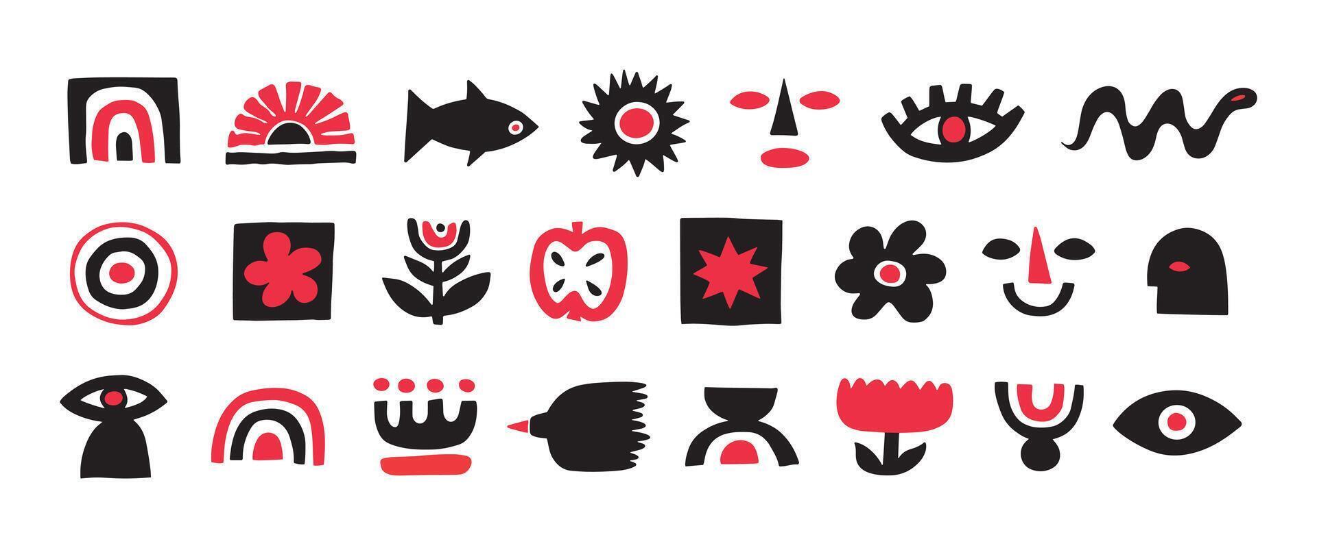Naive organic shapes hand drawn collection. Funny basic doodle elements. vector