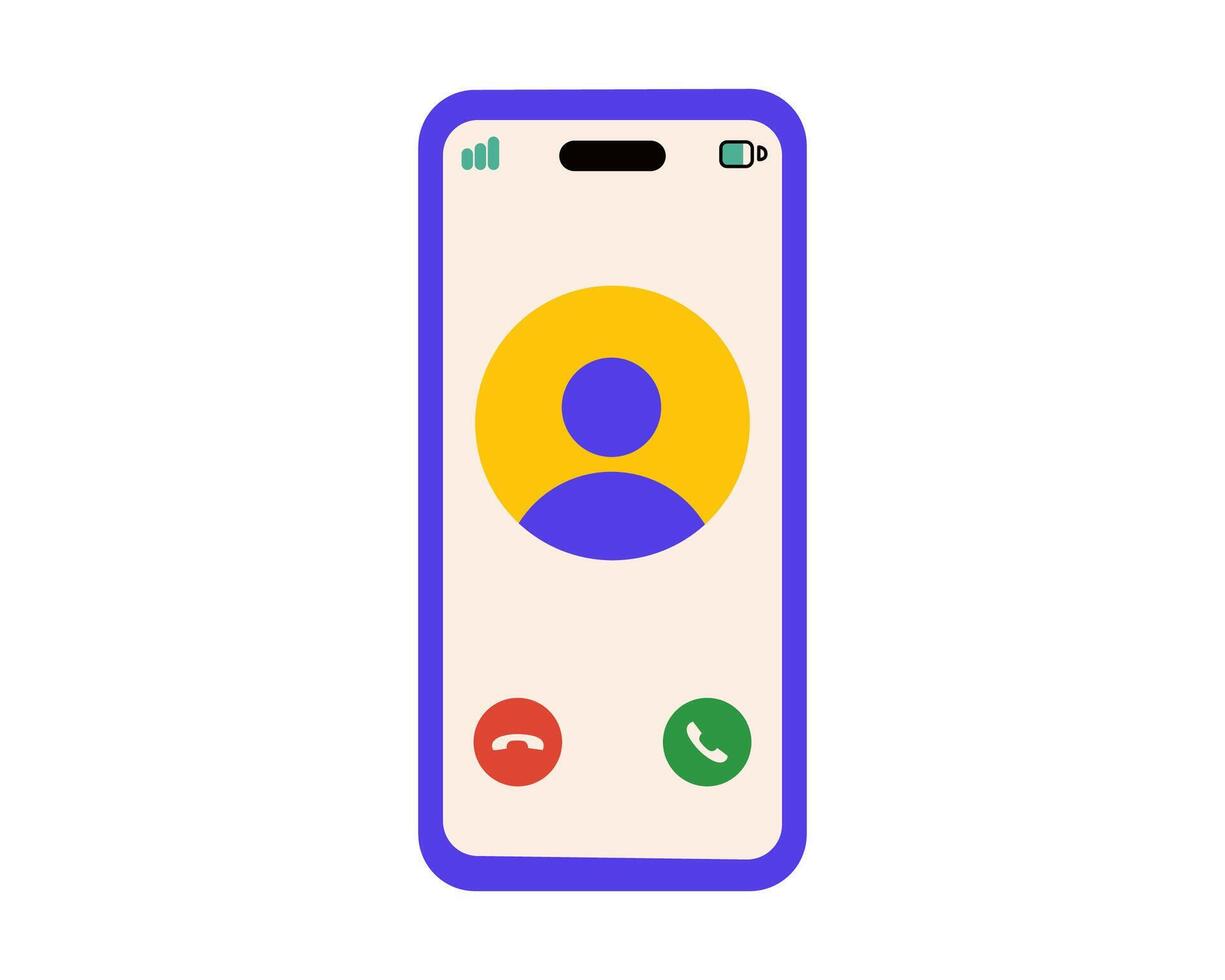 Bright smartphone with incoming call on screen. phone for communication, gadgets and devices vector