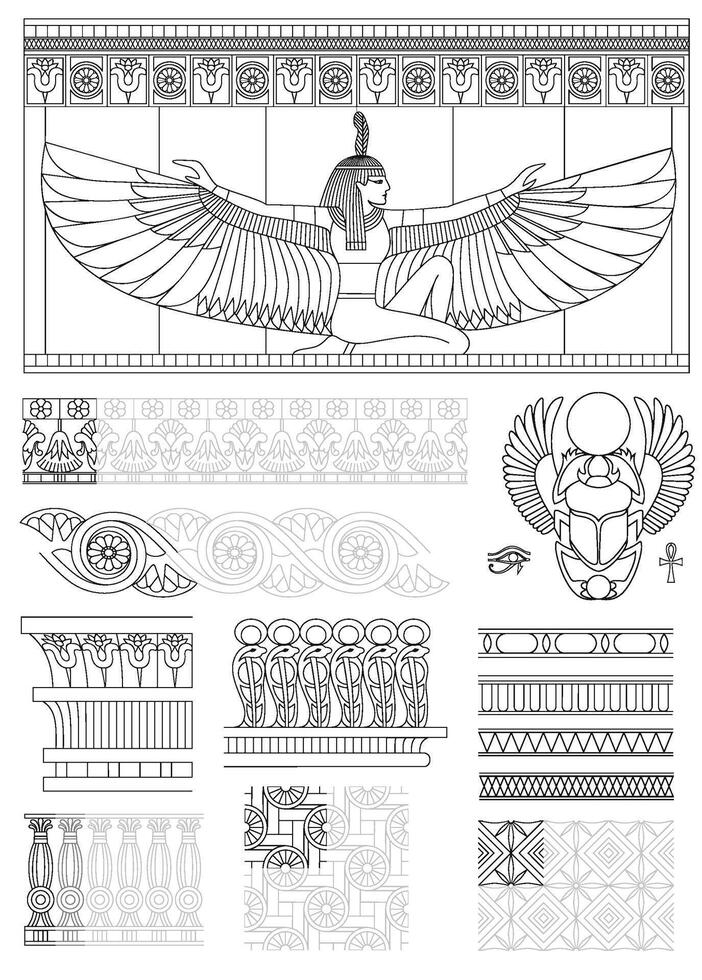 Set of ancient Egyptian ornament patterns vector