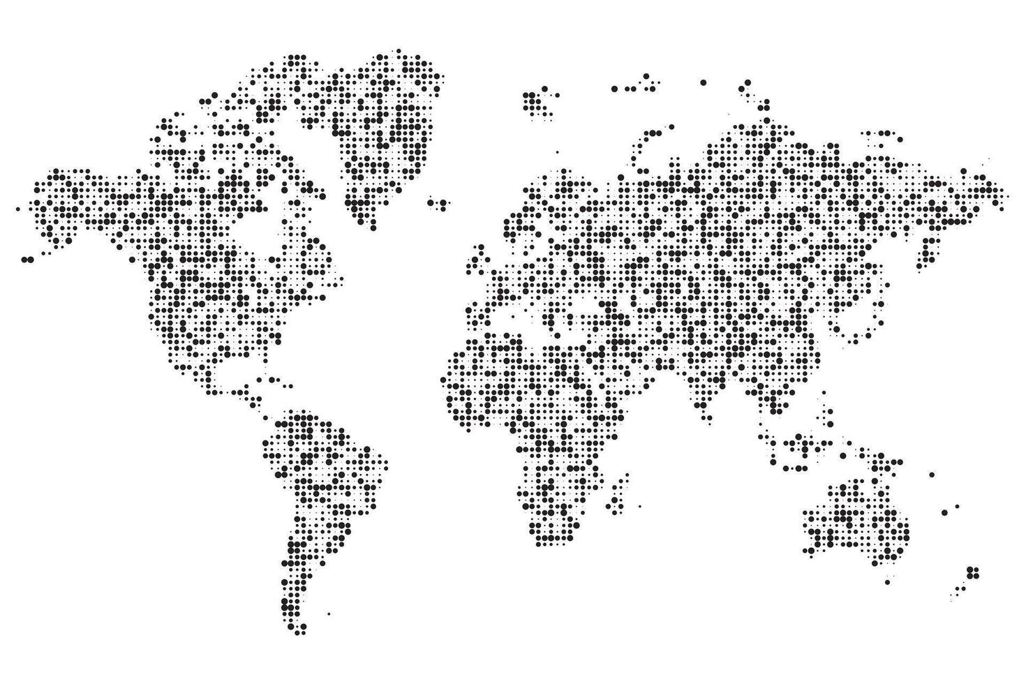 Trending dotted world map silhouette with minimalist style featuring global borders and digital pixels vector
