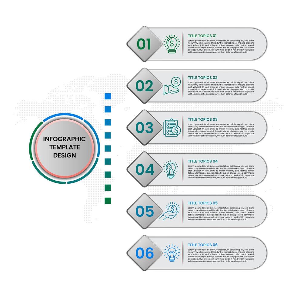 Realistic infographic template design. 6 steps flat simple infographic design template for graphic design. Presentation for diagram, chart, e commerce, management, project, success vector