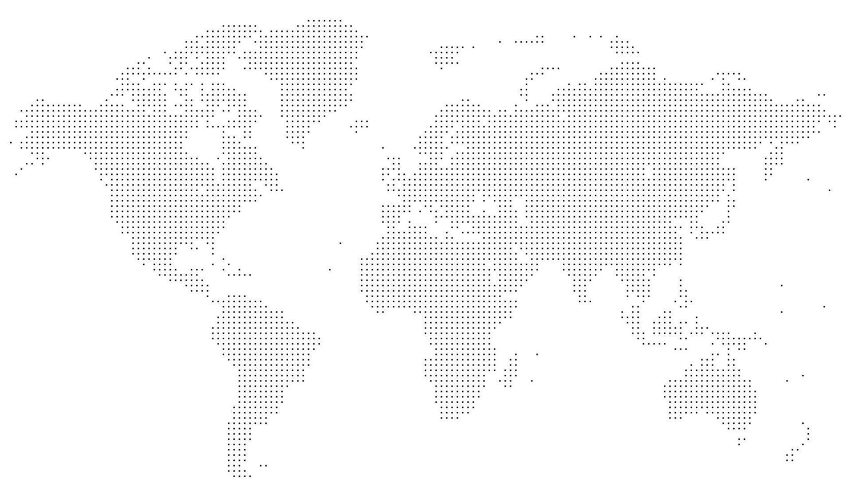 Digital squire dotted world map with pixel style representation. Countries and continents appear as connected squire shape dots in this smartly designed squire shape dotted world map. vector