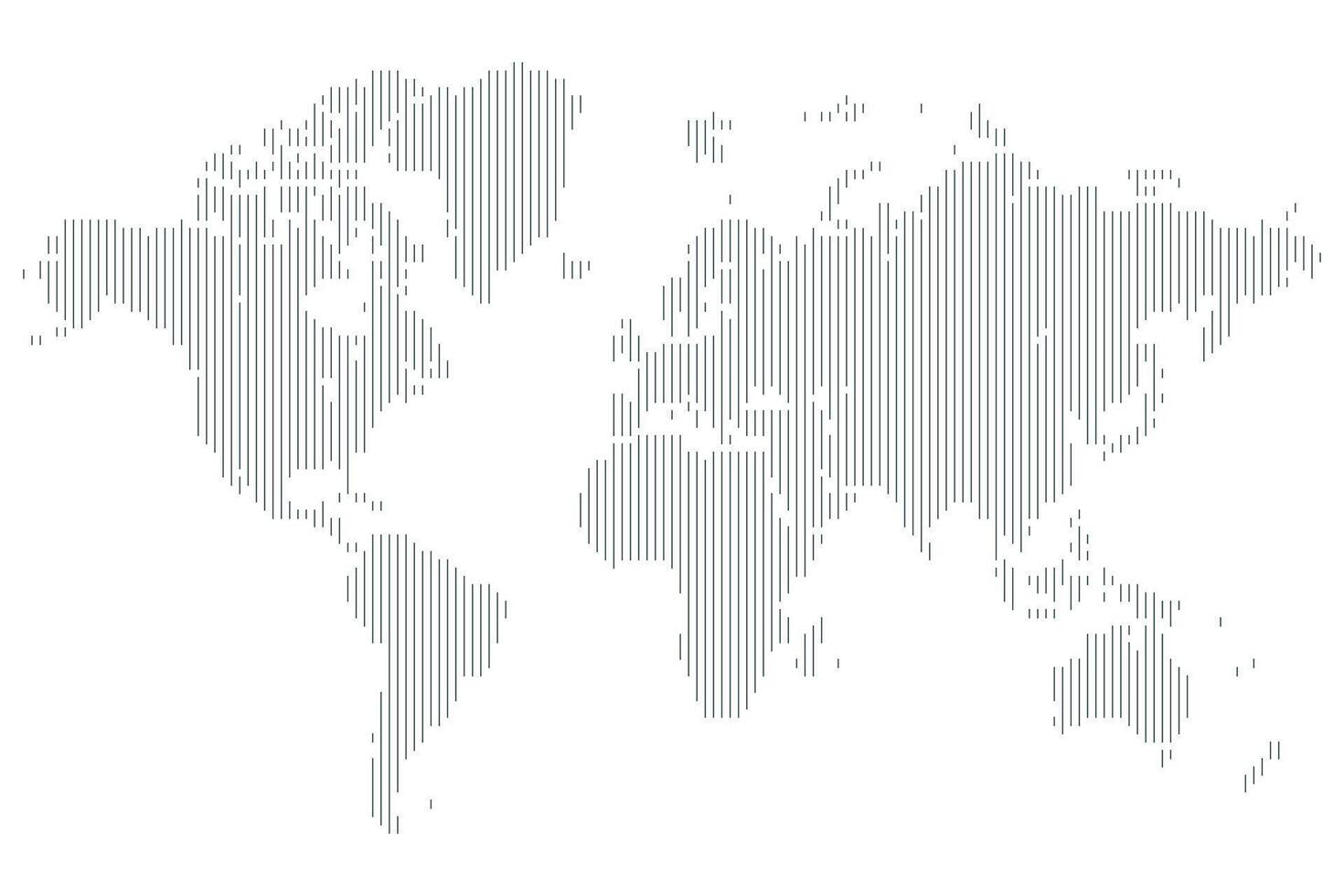 Vertical line shape dotted world map showing a minimalist digital globe design in geometric pixel art of continents vector