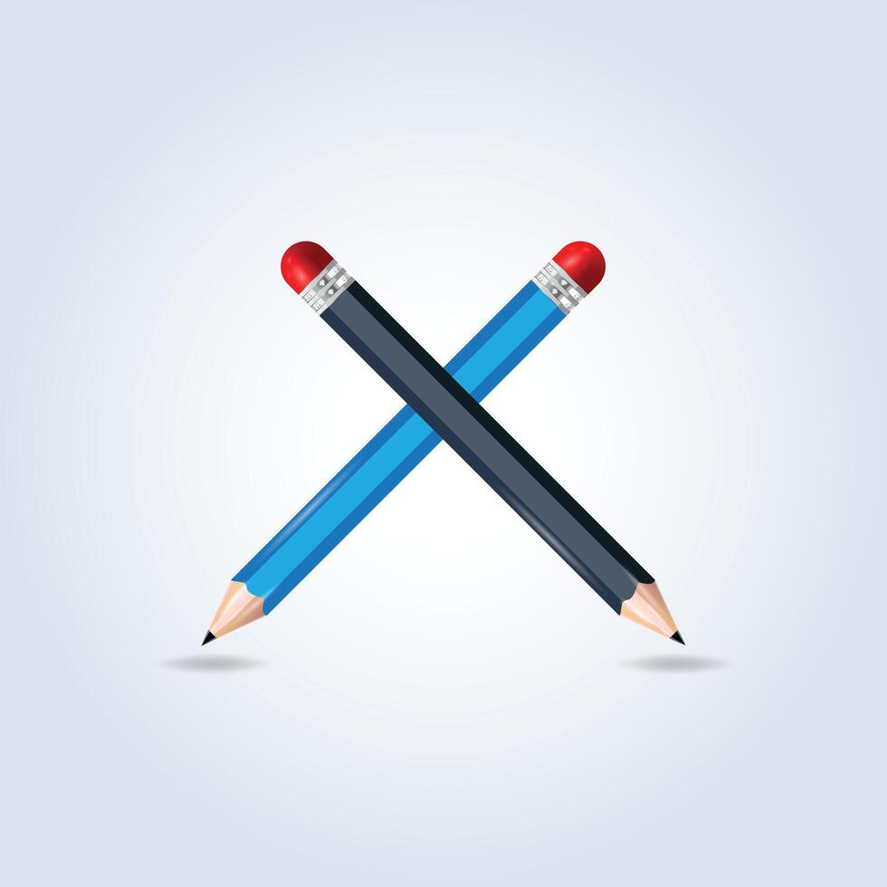 Two cross lead pencils in multicolor with a sharp tip and a rubber on top vector