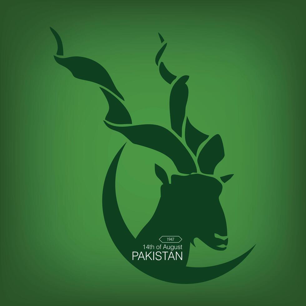 Markhor design in darke green in moon icon pakistan national animal vector