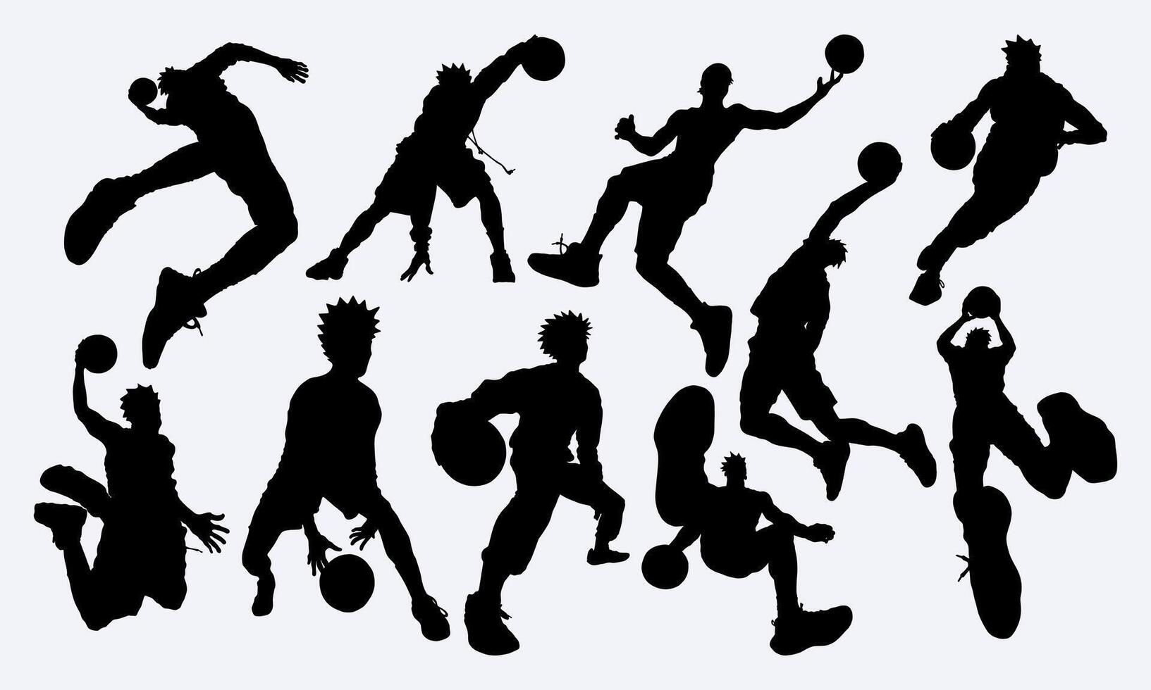 Basketball man silhouette collection set element slam dunk dribble style sticker print art editable vector