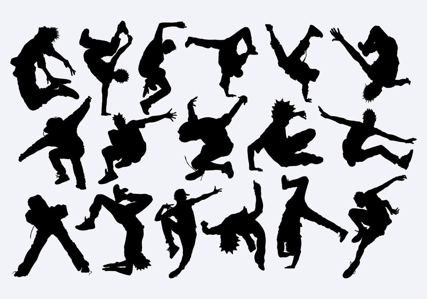 Breakdance style silhouette collection set illustration element sticker pint art solated editable vector