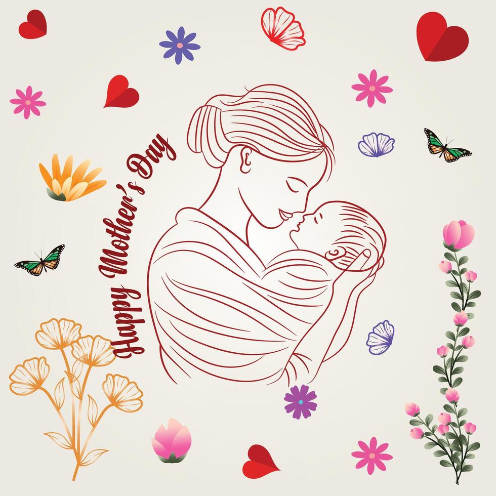 mom love her new born baby vector