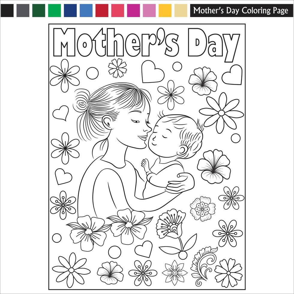 mother's day coloring page for adult vector