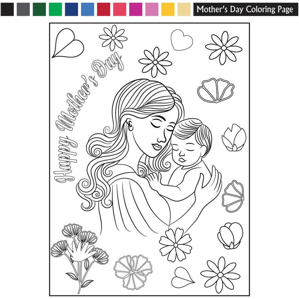 color page of mom day vector