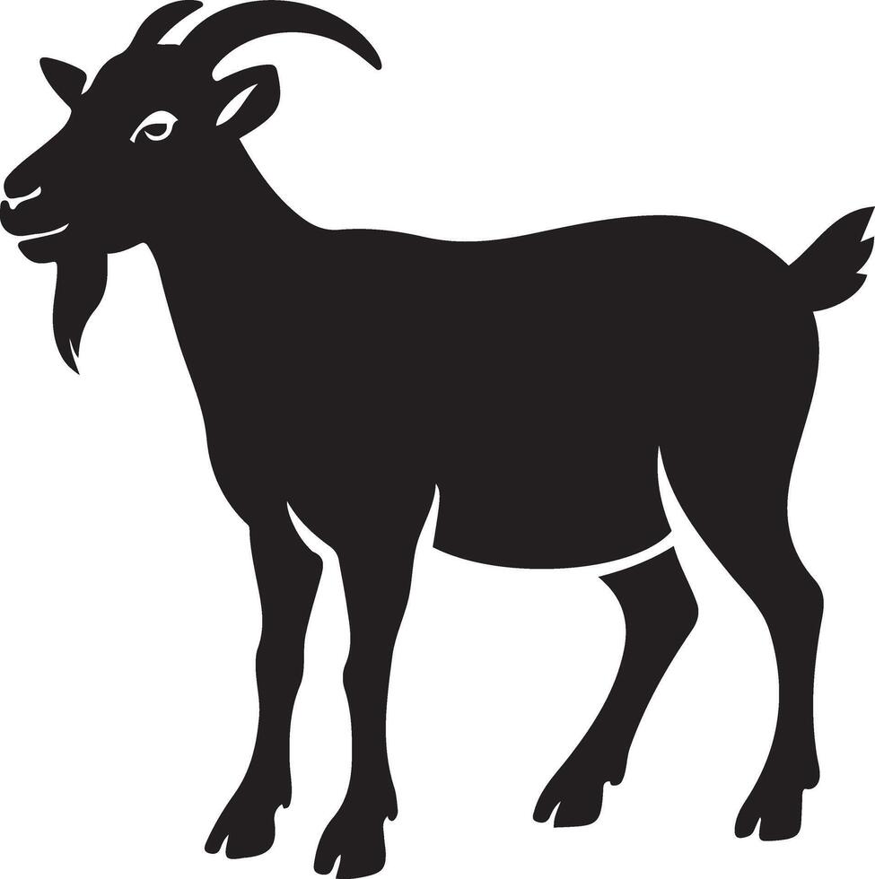 Goat silhouette black minimal farm animal, Standing goat clean line drawing vector