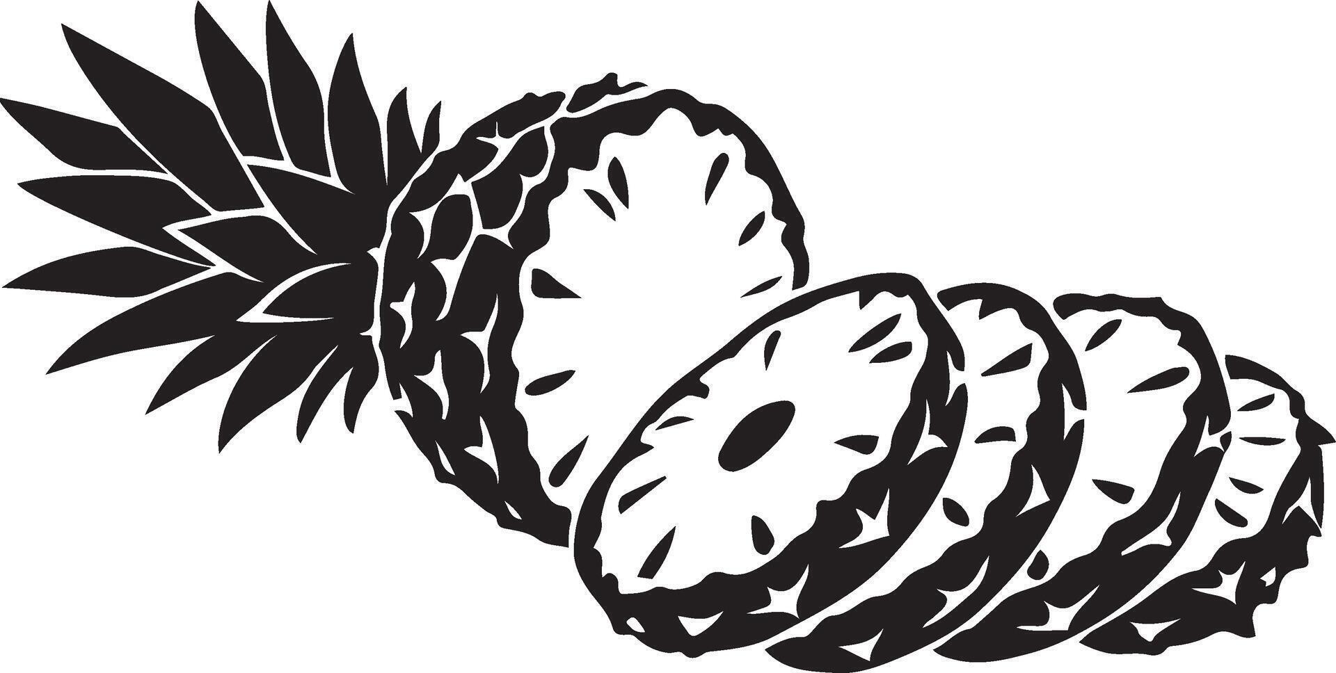 Sliced pineapple silhouette style, Tropical fruit in graphic element design vector