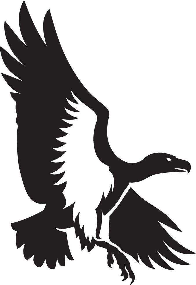 Bird of prey flying silhouette powerful style, Raptor in flight bold black artwork vector