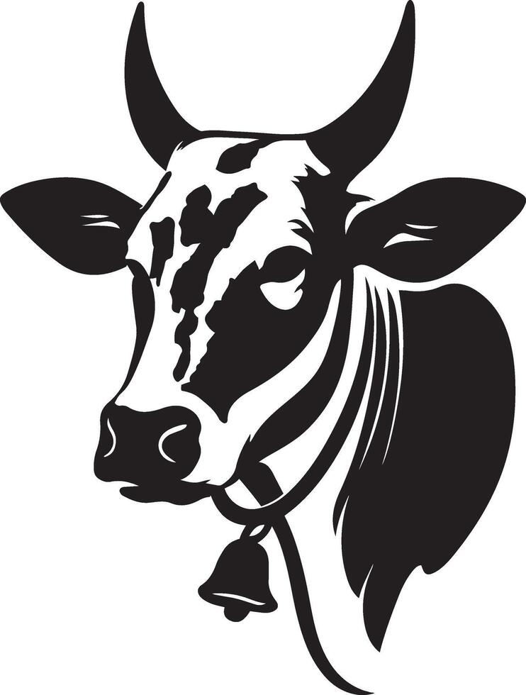 Cow head black and white silhouette art, Cattle farm animal for graphics vector