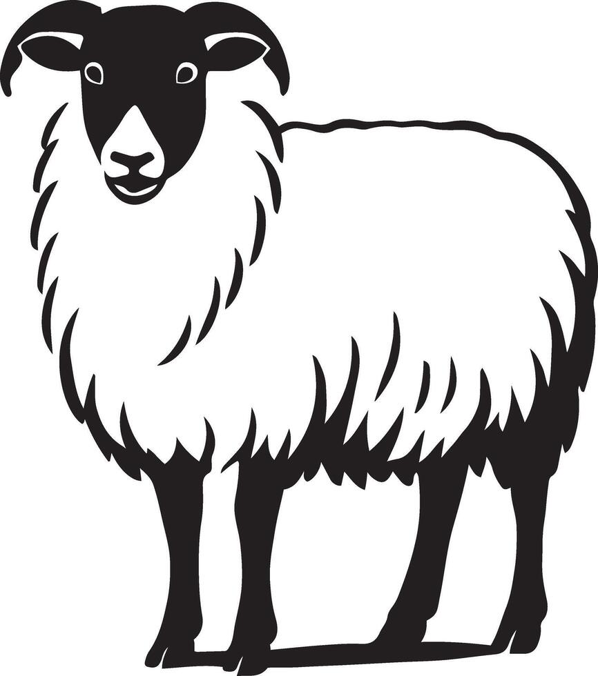 Sheep black white illustration simple design, Farm animal line art vector