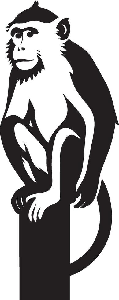 Monkey on post silhouette black drawing, Primate perched sketch simple design vector