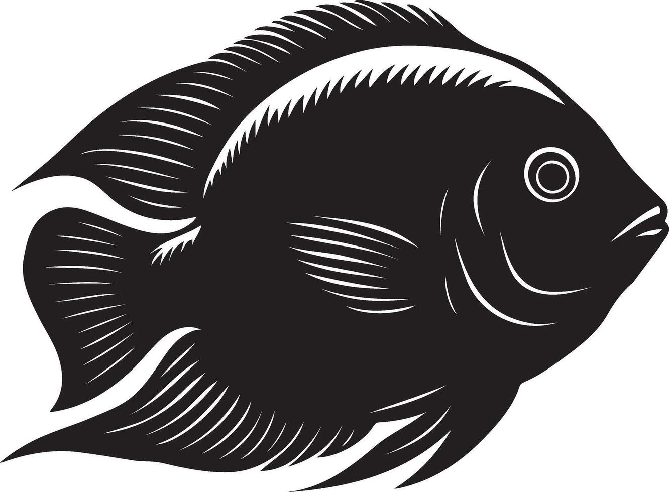 Fish silhouette black white bold design, Aquatic animal icon for graphic elements vector