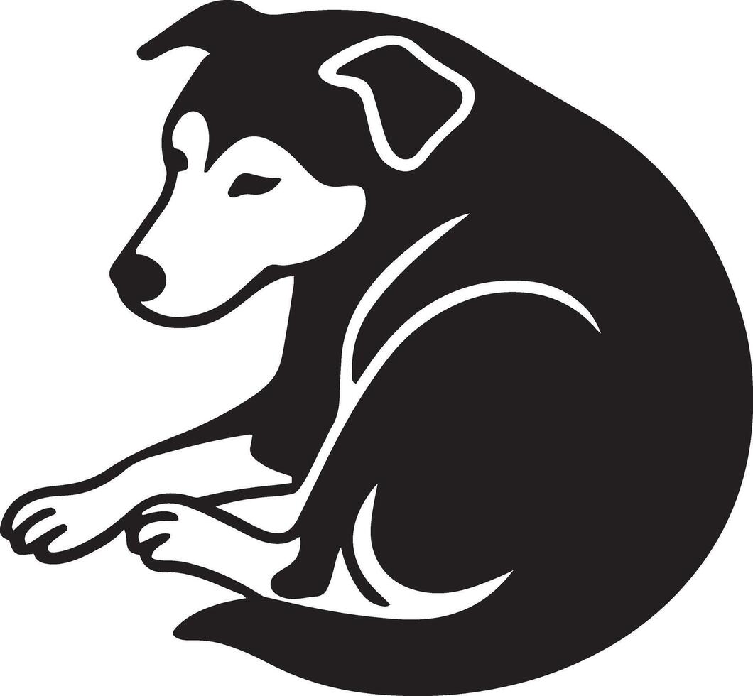 Resting dog silhouette stylized drawing, Pet laying down in calm pose design vector