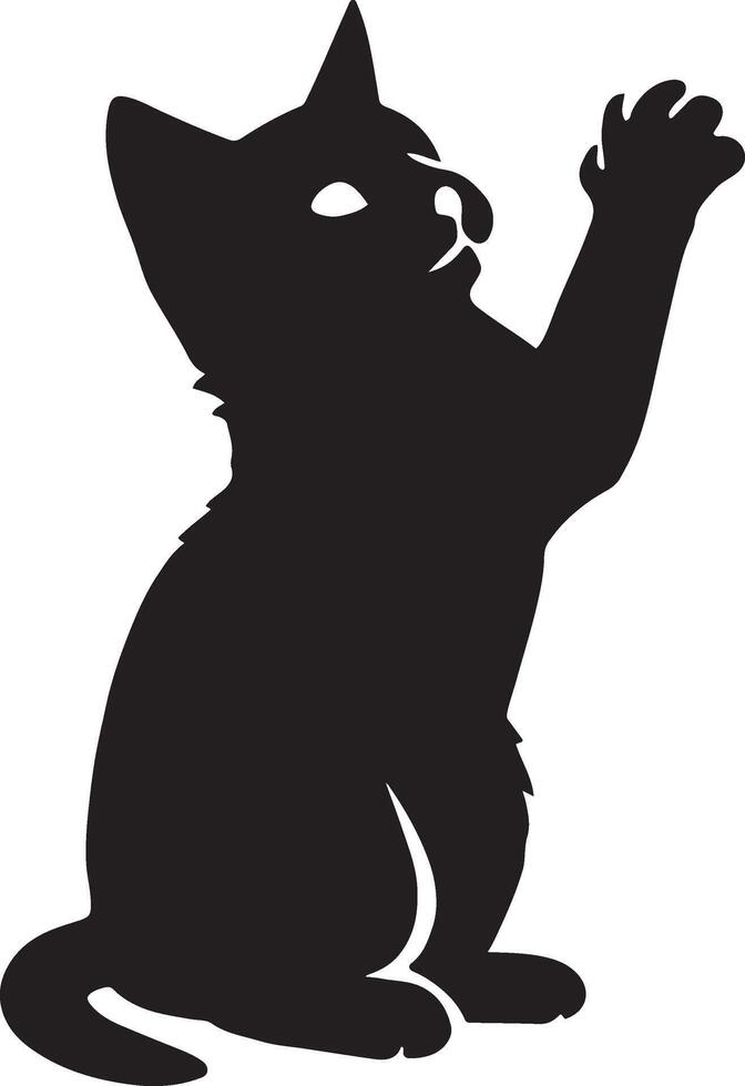 Kitten silhouette reaching upward playful pose, Cute baby cat in action sketch vector