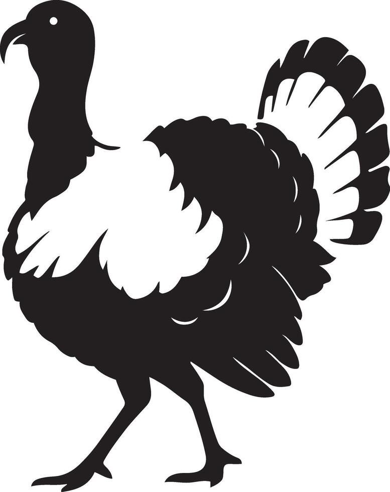 Turkey silhouette elegant black white design, Wild bird in clean line art pose vector