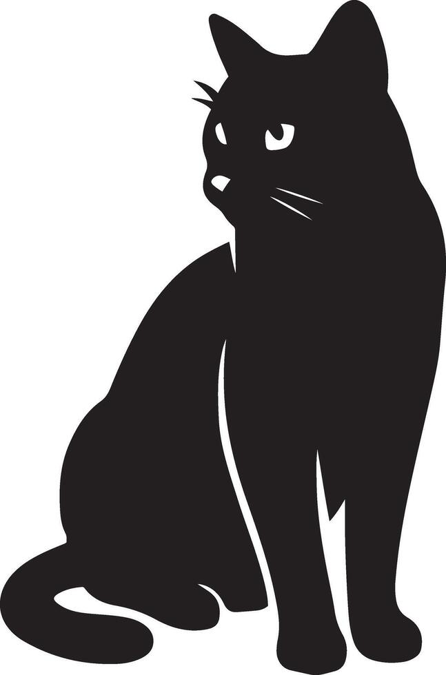 Black cat silhouette for design projects, Minimal cat figure elegant black illustration vector
