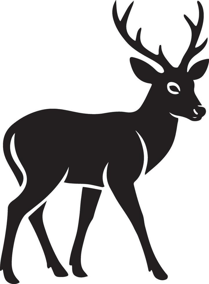 Deer with antlers silhouette wildlife design, Elegant antlered animal drawing vector