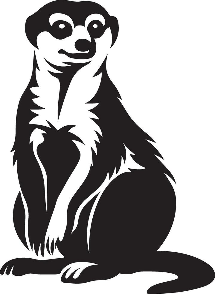 Meerkat black white silhouette animal, Standing alert meerkat minimal illustration vector