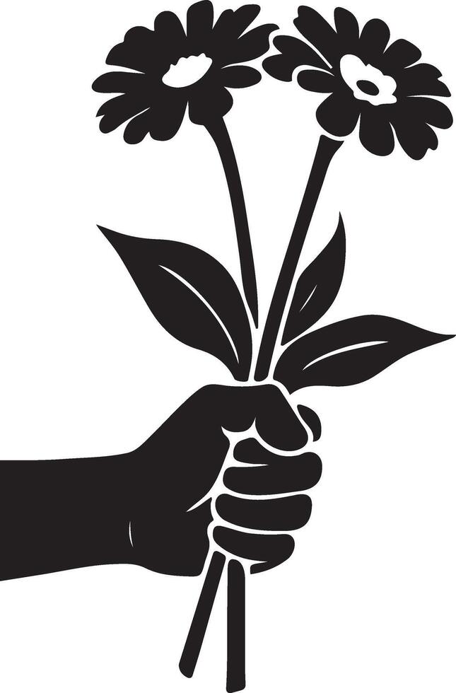 Hand holding bouquet romantic image, Spring flowers in delicate hand illustration vector