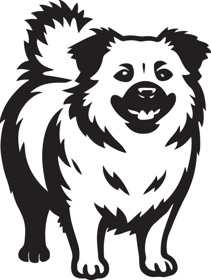 Fluffy dog happy black white drawing, Playful dog illustration simple style vector
