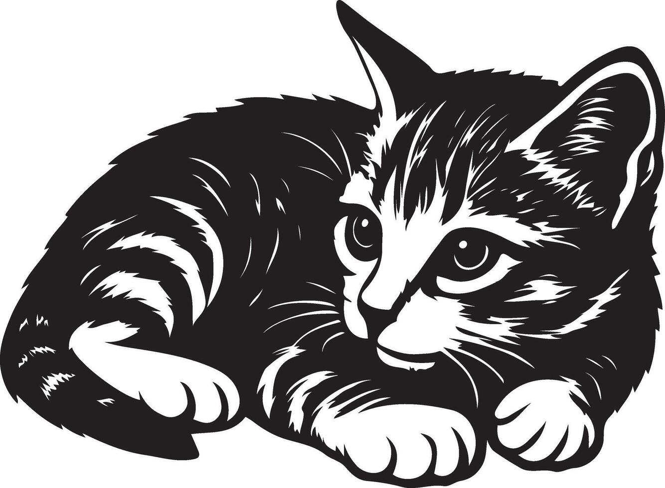 Kitten line art cute black and white style, Sleeping kitten minimal pet illustration vector