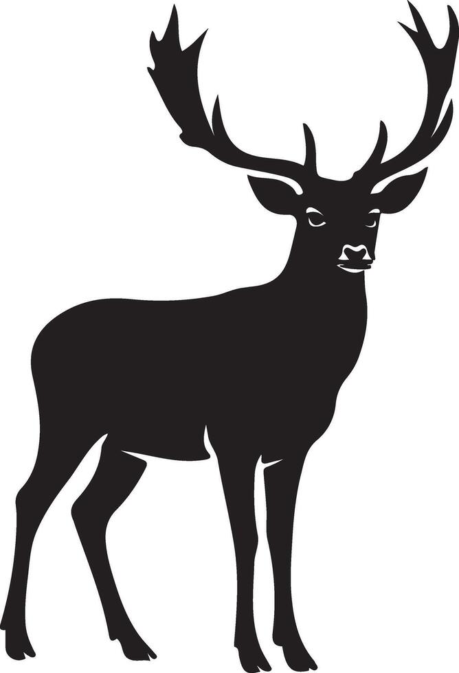 Deer silhouette elegant black profile, Wildlife deer simple animal silhouette vector