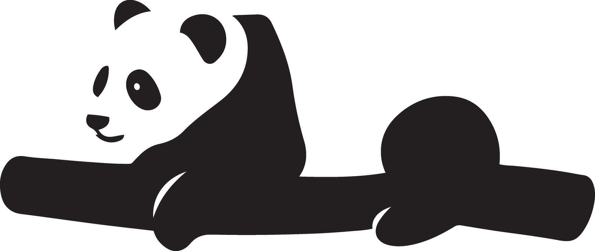 Panda on bamboo branch silhouette drawing, Cute bear resting in tree art vector
