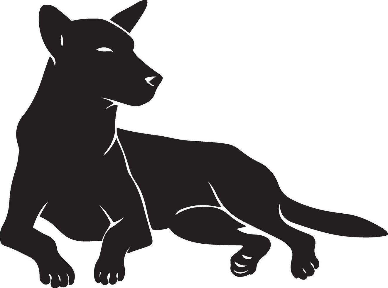 Relaxing dingo silhouette stylish pose, Wild dog resting in simple black art vector