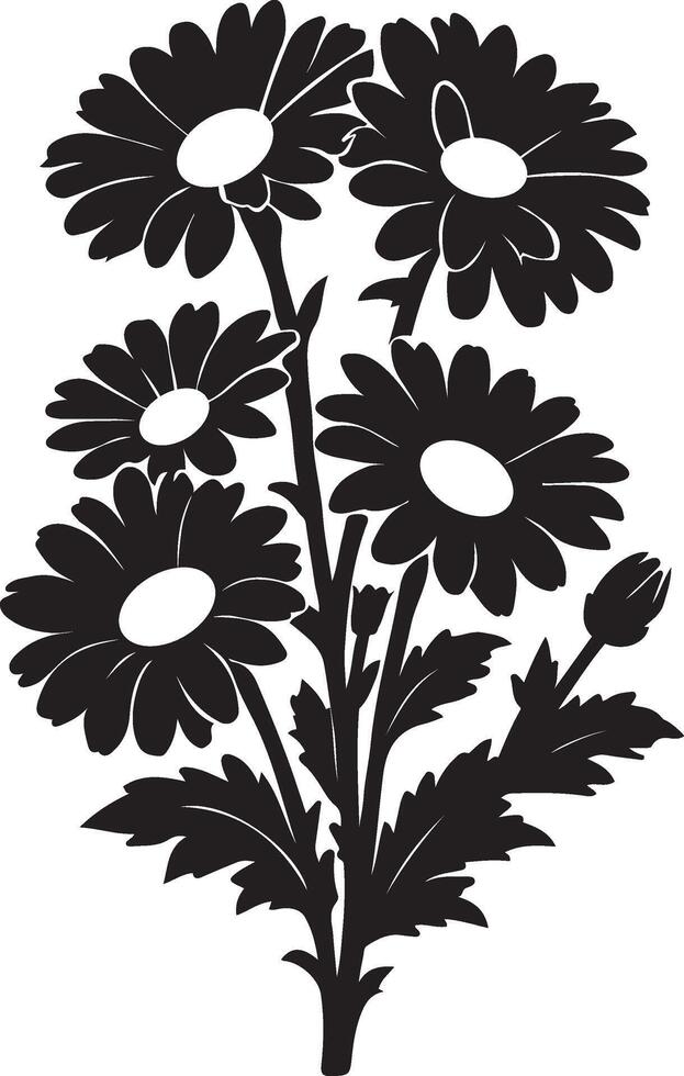 Bouquet of daisies black white silhouette, Floral design element simple drawing vector