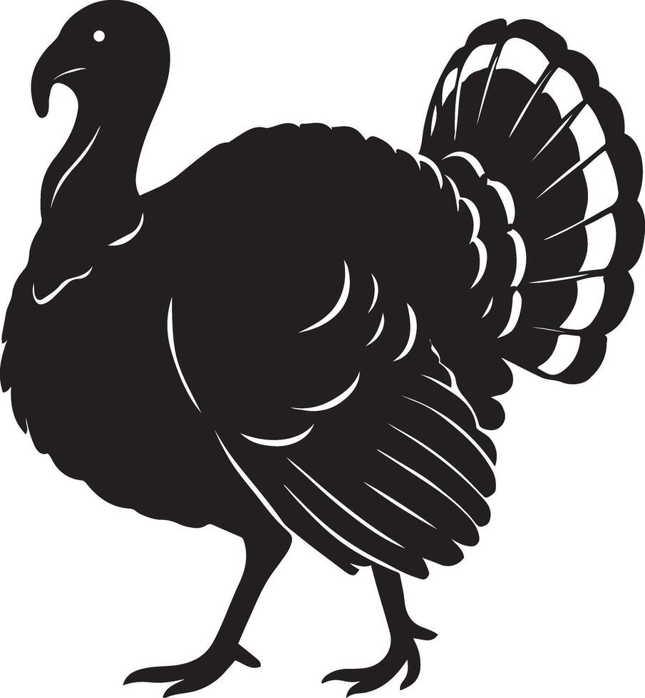Majestic wild turkey silhouette drawing, Large bird bold minimal sketch vector