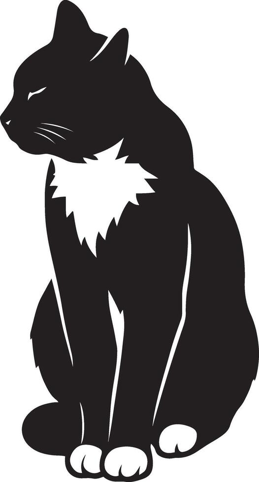 Cat silhouette elegant black and white design, Stylish feline black simple art vector