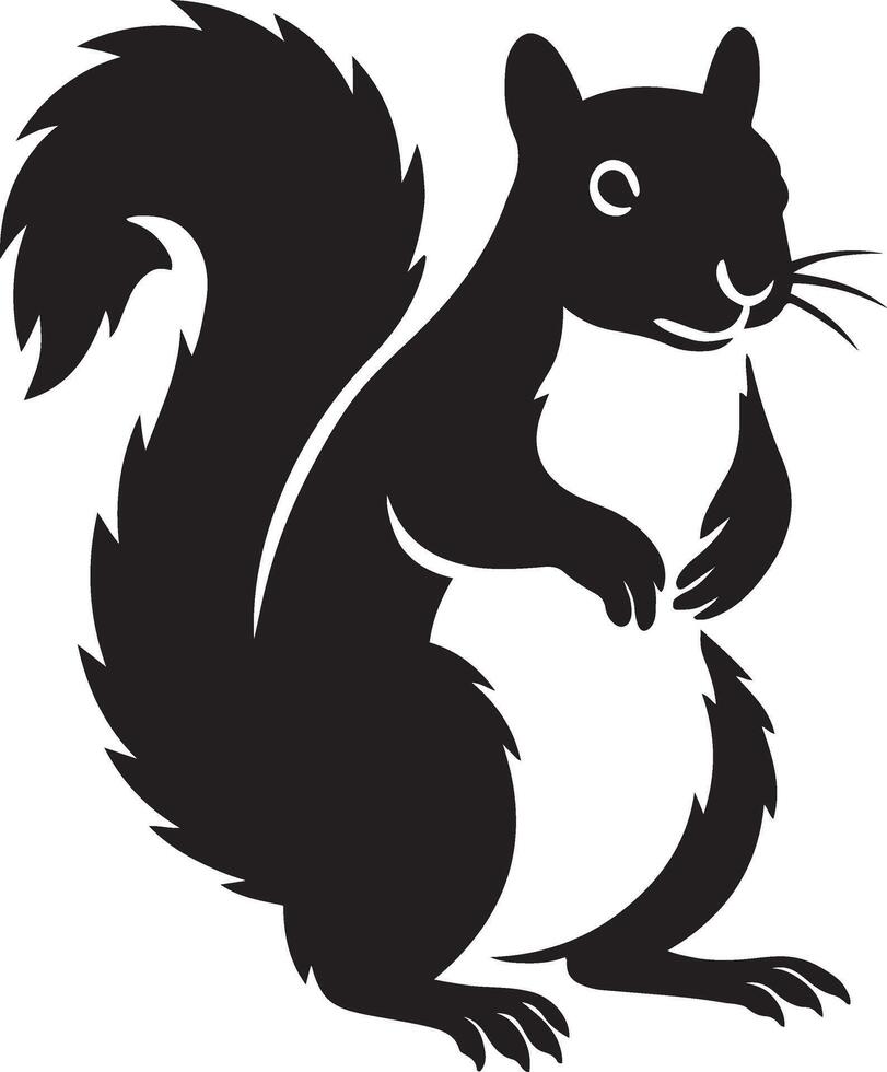Squirrel black silhouette simple design, Minimal squirrel illustration in black vector