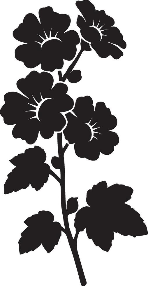 Flowering plant elegant black silhouette, Botanical plant line art graphic design vector