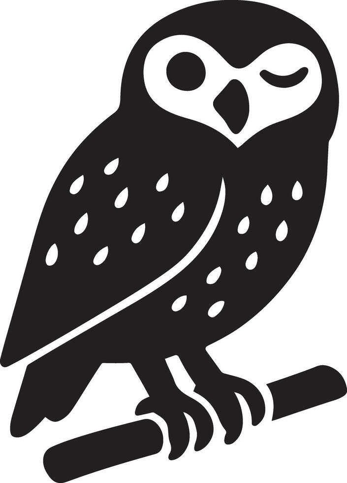 Winking owl silhouette cute design, Playful bird face in black white sketch vector