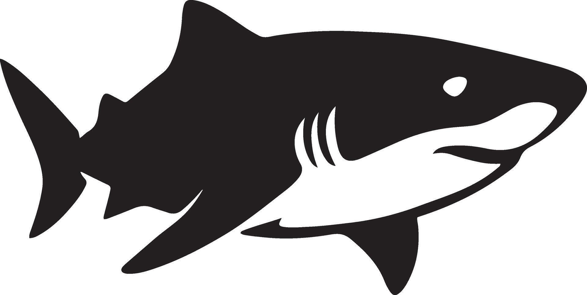 Shark silhouette black bold ocean design, Marine predator clean line art vector