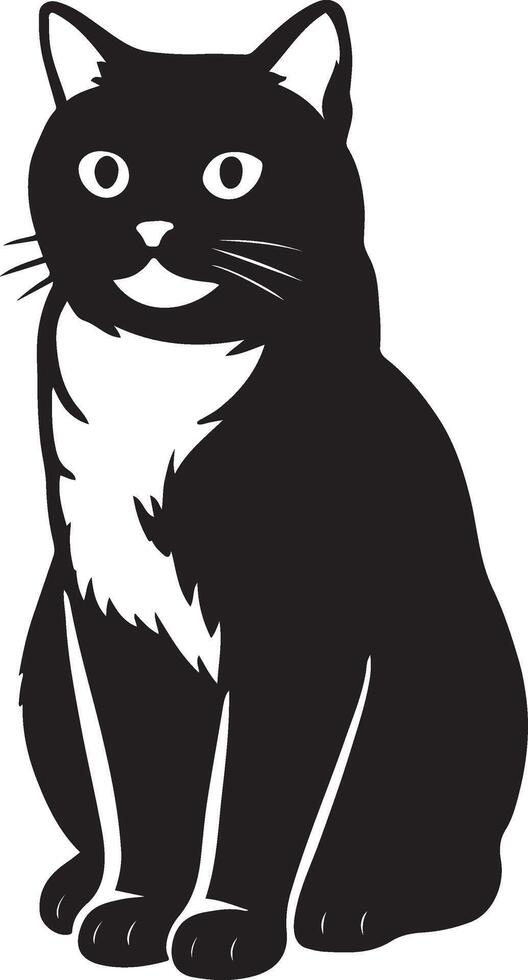 Cat silhouette cute black and white design, Pet cat in simple sitting art vector