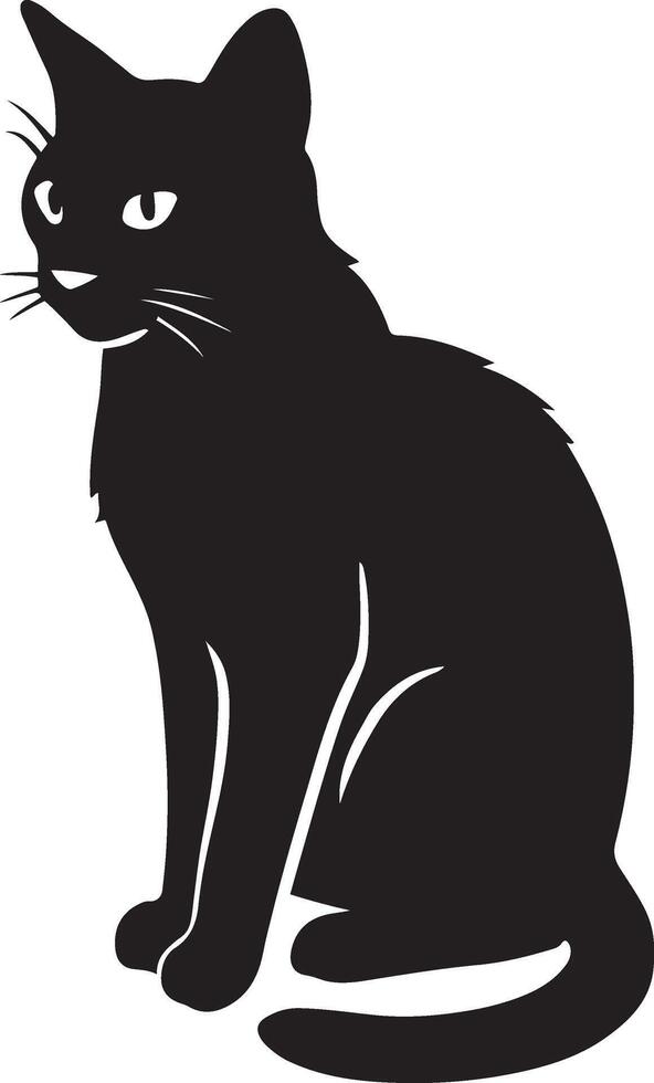 Sitting black cat silhouette simple art, Calm pet cat resting in silhouette vector