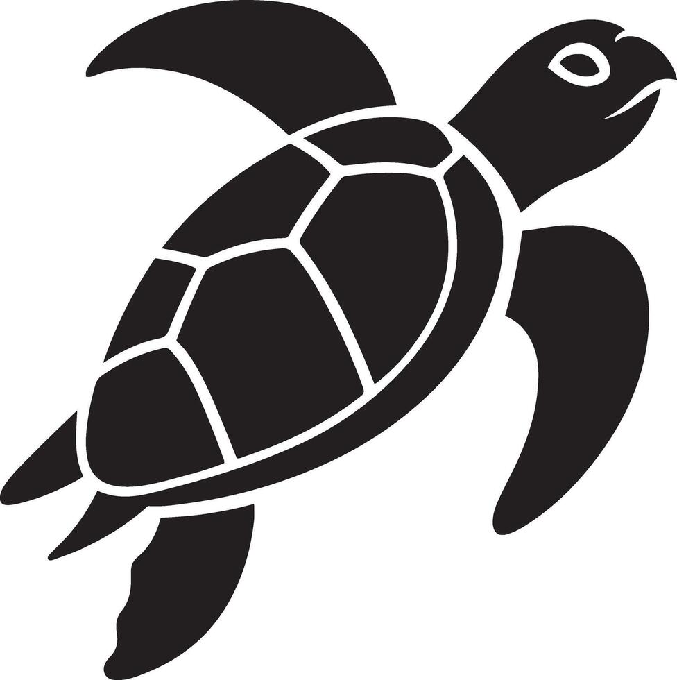 Sea turtle silhouette simple clean, Marine life illustration flat black art vector