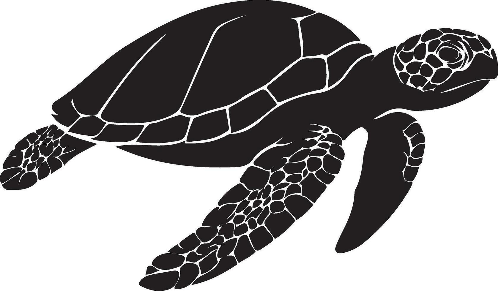 Sea turtle black silhouette marine animal, Graceful sea life bold line design vector